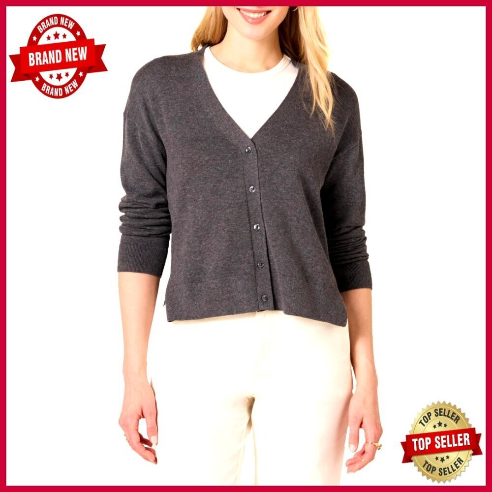 Lightweight Cropped V-Neck Cardigan Sweater Relaxed Fit Cotton Blend